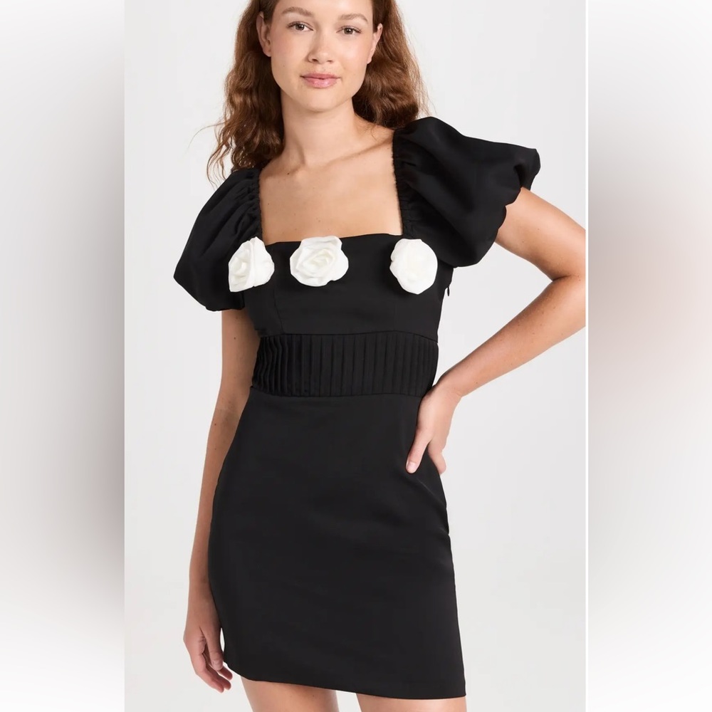 Endless Rose Black Corsage Puff Sleeve Mini Dress W Rosettes sz Medium NWT Prom!